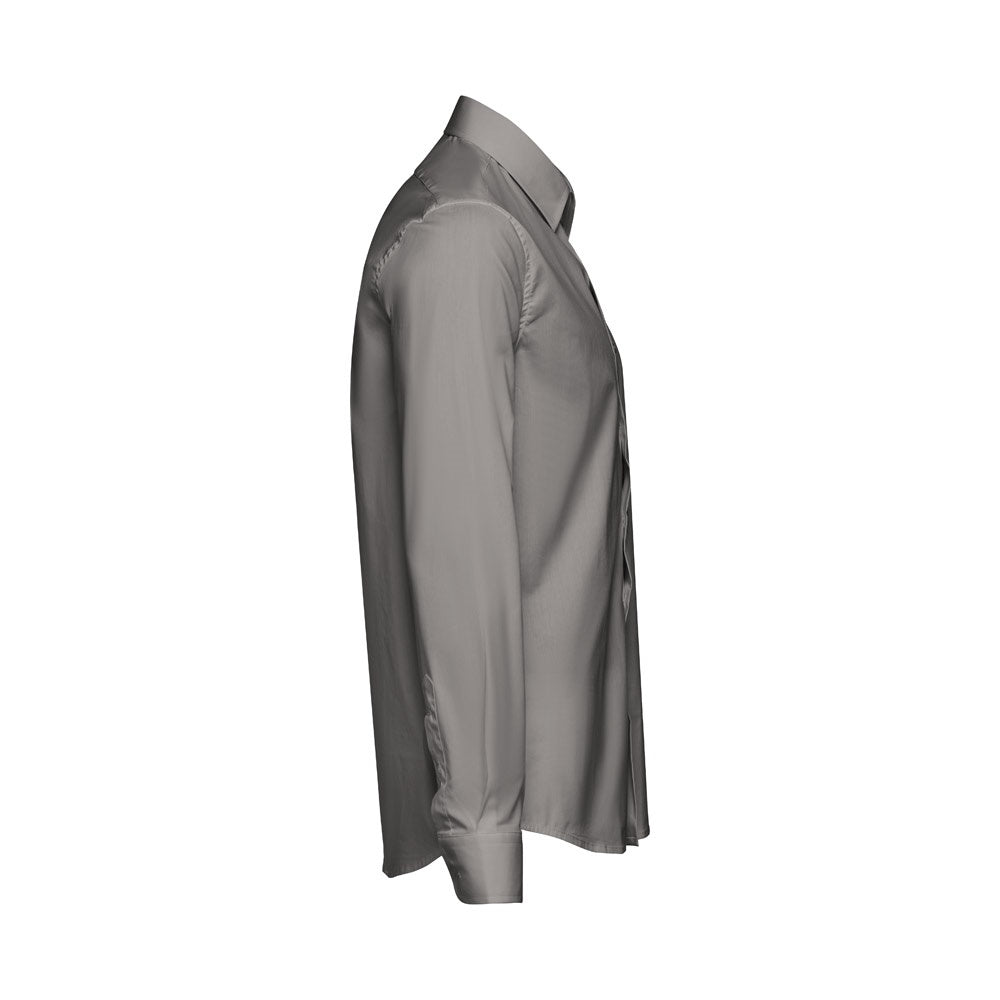 THC PARIS promotional corporate shirt in grey (detail view) with custom logo branding