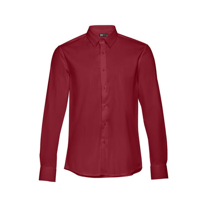 THC PARIS promotional corporate shirt in burgundy (detail view) with custom logo branding