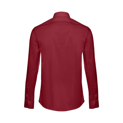 THC PARIS promotional corporate shirt in burgundy (detail view) with custom logo branding