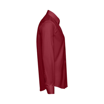 THC PARIS promotional corporate shirt in burgundy (detail view) with custom logo branding