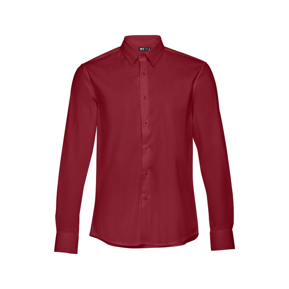 THC PARIS promotional corporate shirt in burgundy with custom logo branding