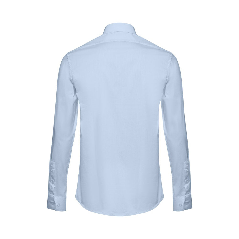 THC PARIS promotional corporate shirt in light blue (detail view) with custom logo branding