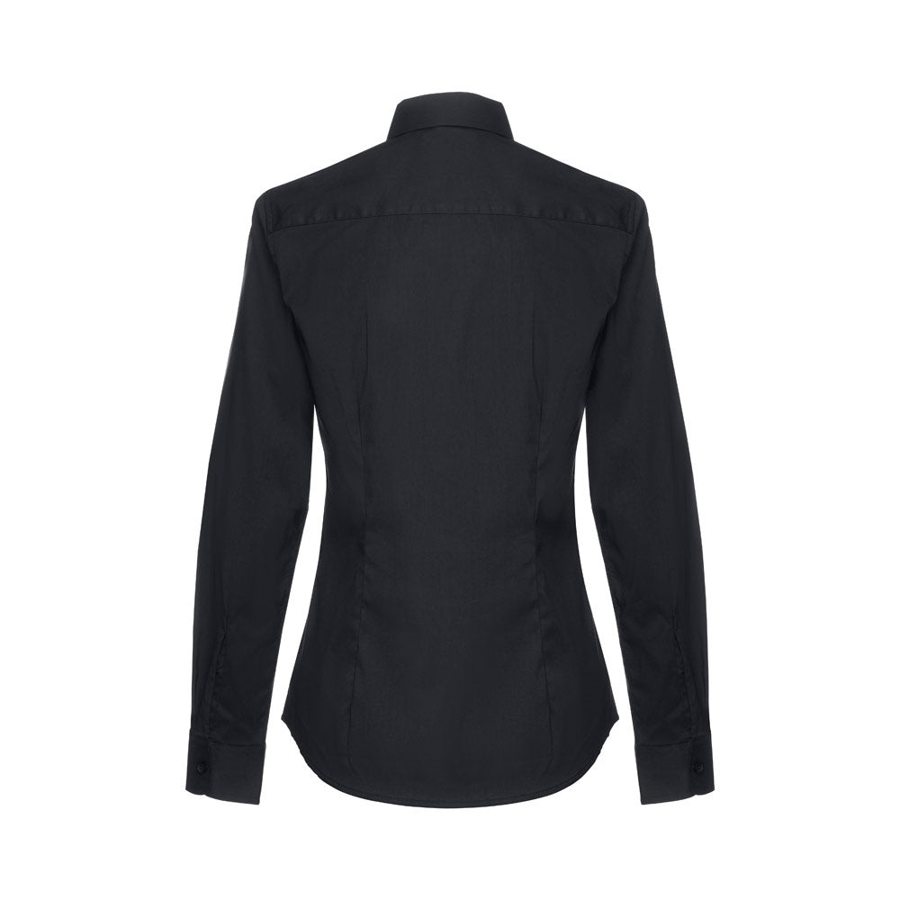 THC PARIS WOMEN promotional corporate shirt in black (detail view) with custom logo branding