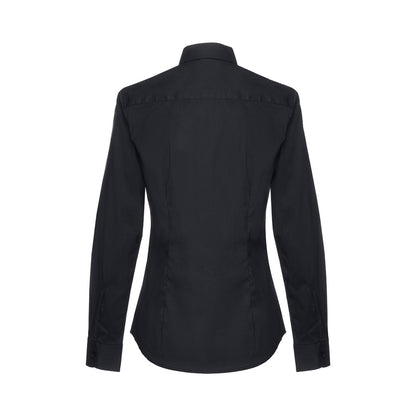 THC PARIS WOMEN promotional corporate shirt in black (detail view) with custom logo branding