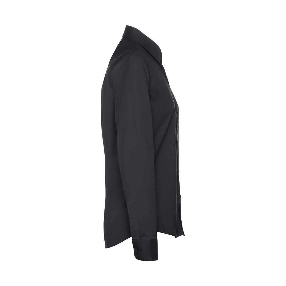THC PARIS WOMEN promotional corporate shirt in black (detail view) with custom logo branding