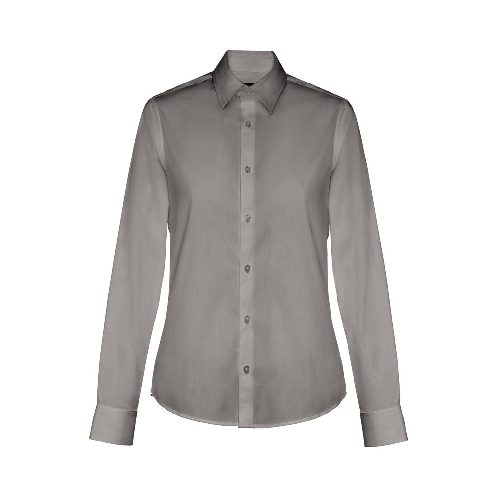 THC PARIS WOMEN promotional corporate shirt in grey (detail view) with custom logo branding