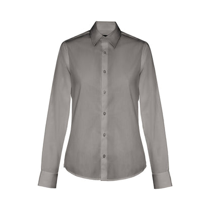 THC PARIS WOMEN promotional corporate shirt in grey (detail view) with custom logo branding