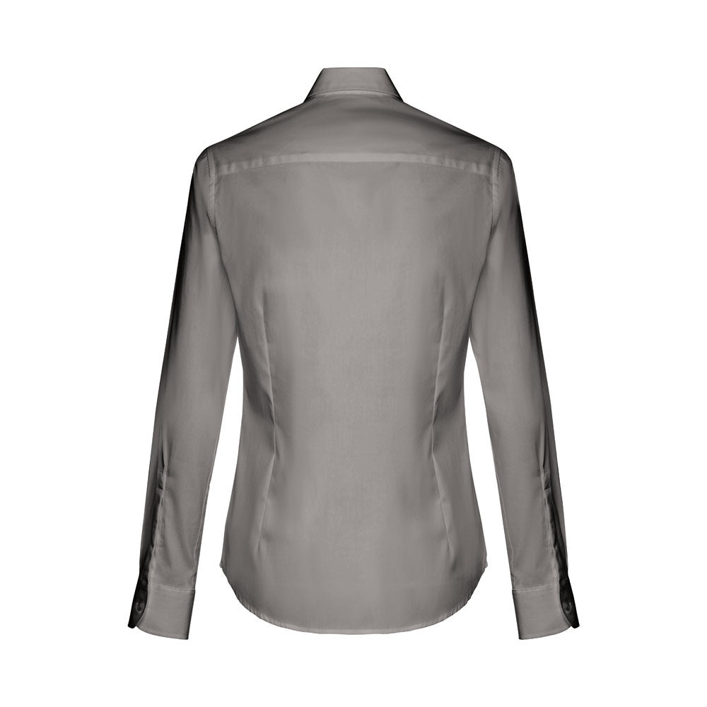 THC PARIS WOMEN promotional corporate shirt in grey (detail view) with custom logo branding