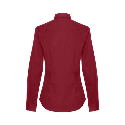 THC PARIS WOMEN promotional corporate shirt in burgundy (detail view) with custom logo branding