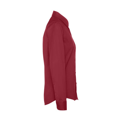 THC PARIS WOMEN promotional corporate shirt in burgundy (detail view) with custom logo branding