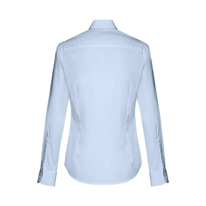 THC PARIS WOMEN promotional corporate shirt in light blue (detail view) with custom logo branding