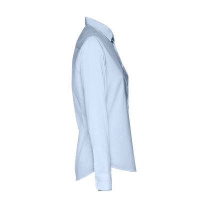 THC PARIS WOMEN promotional corporate shirt in light blue (detail view) with custom logo branding