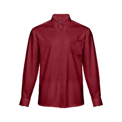 THC TOKYO promotional corporate shirt in burgundy (detail view) with custom logo branding