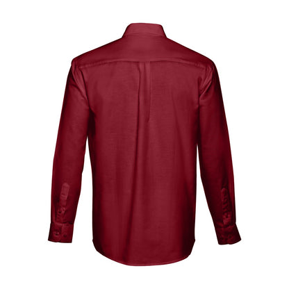 THC TOKYO promotional corporate shirt in burgundy (detail view) with custom logo branding