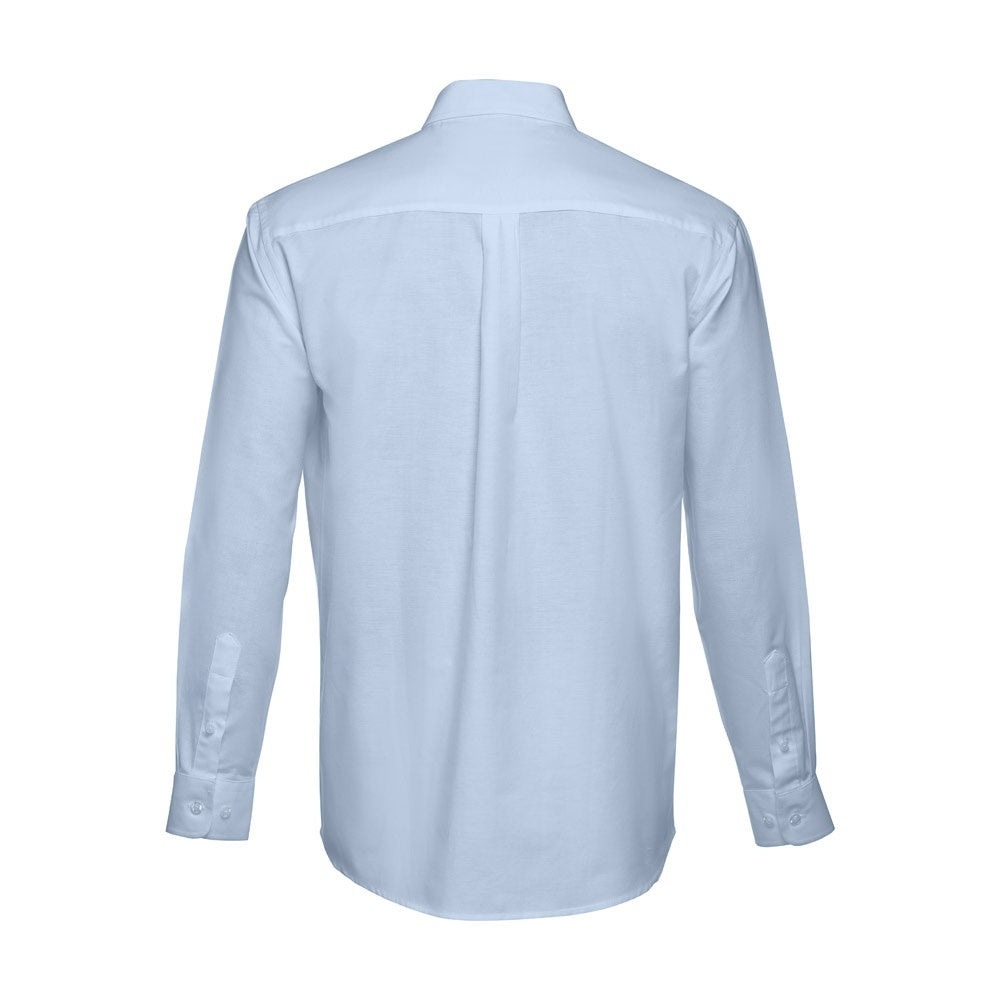 THC TOKYO promotional corporate shirt in light blue (detail view) with custom logo branding