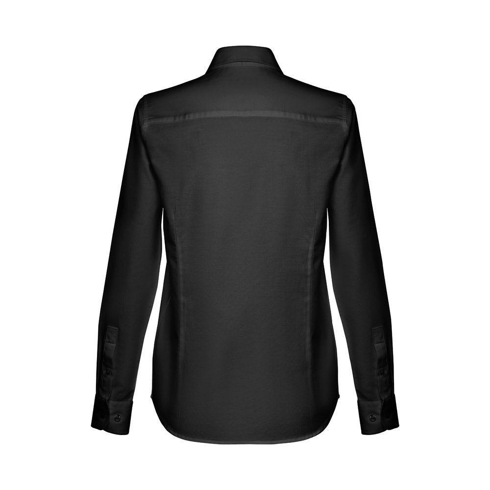 THC TOKYO WOMEN promotional corporate shirt in black (detail view) with custom logo branding