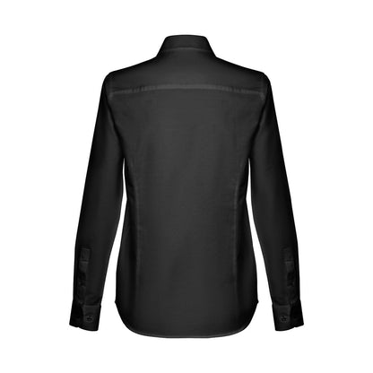 THC TOKYO WOMEN promotional corporate shirt in black (detail view) with custom logo branding