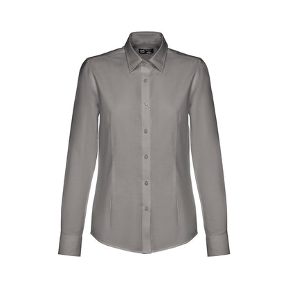 THC TOKYO WOMEN promotional corporate shirt in grey (detail view) with custom logo branding