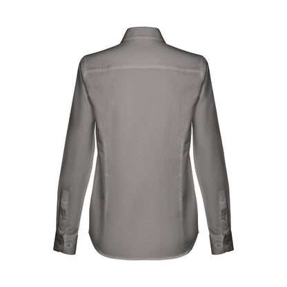 THC TOKYO WOMEN promotional corporate shirt in grey (detail view) with custom logo branding