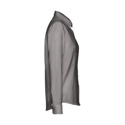 THC TOKYO WOMEN promotional corporate shirt in grey (detail view) with custom logo branding