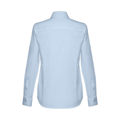 THC TOKYO WOMEN promotional corporate shirt in light blue (detail view) with custom logo branding