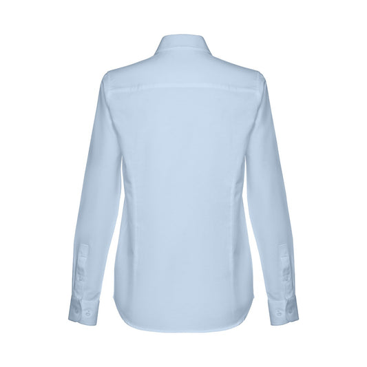 THC TOKYO WOMEN promotional corporate shirt in light blue (detail view) with custom logo branding