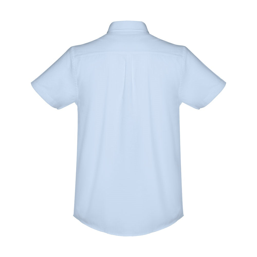 THC LONDON promotional corporate shirt in light blue (detail view) with custom logo branding