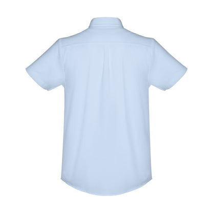 THC LONDON promotional corporate shirt in light blue (detail view) with custom logo branding