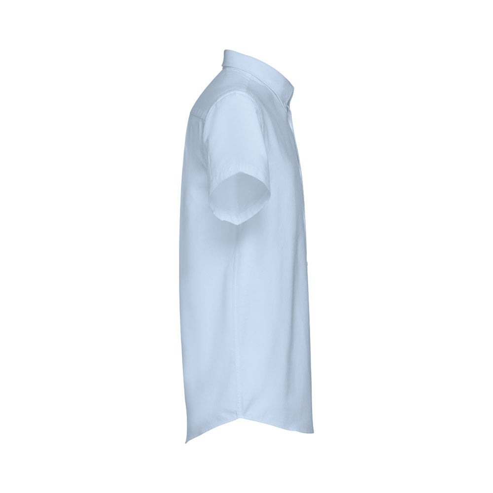 THC LONDON promotional corporate shirt in light blue (detail view) with custom logo branding