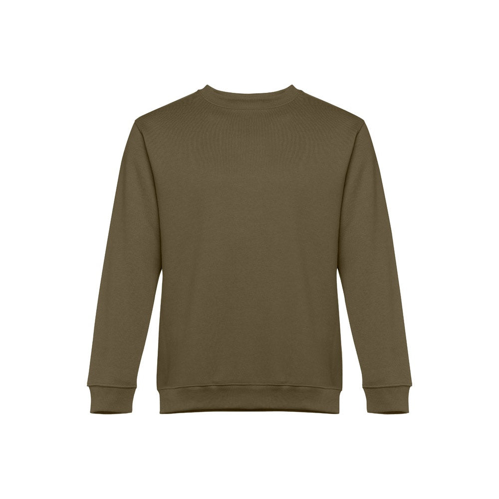 THC DELTA promotional sweatshirt in army green (detail view) with custom logo branding