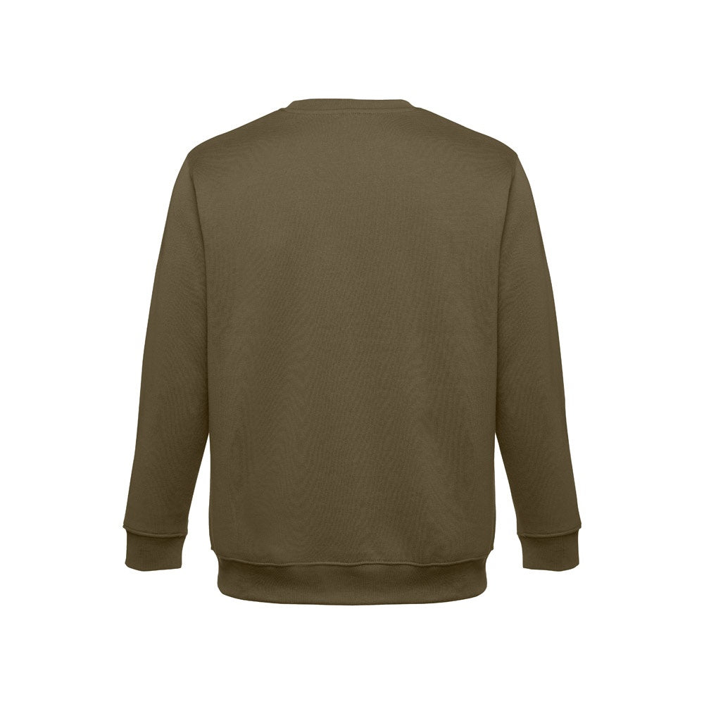 THC DELTA promotional sweatshirt in army green (detail view) with custom logo branding