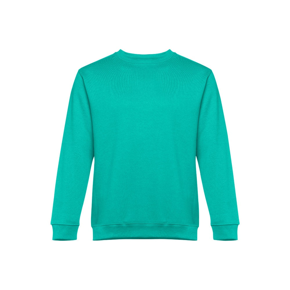 THC DELTA promotional sweatshirt in turquoise green (detail view) with custom logo branding