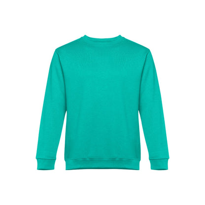 THC DELTA promotional sweatshirt in turquoise green (detail view) with custom logo branding