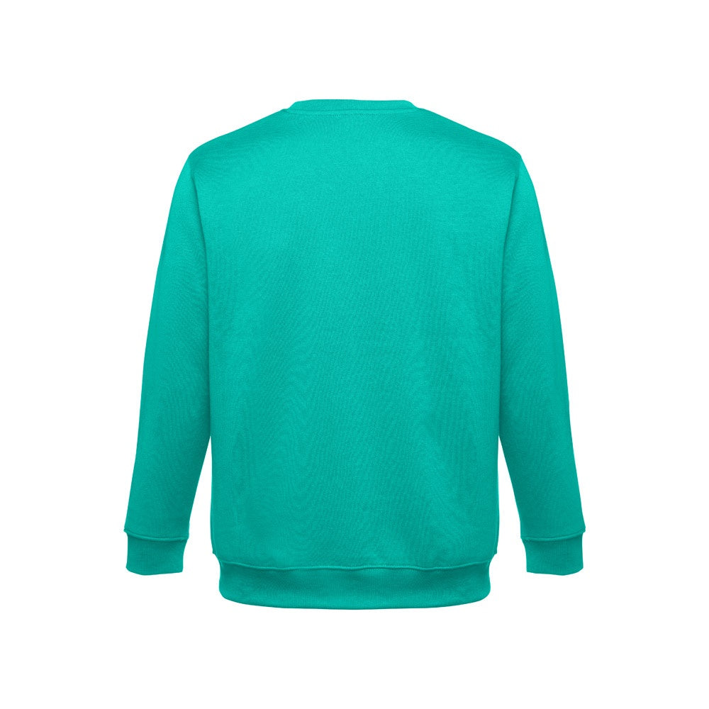 THC DELTA promotional sweatshirt in turquoise green (detail view) with custom logo branding