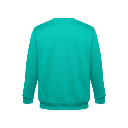 THC DELTA promotional sweatshirt in turquoise green (detail view) with custom logo branding