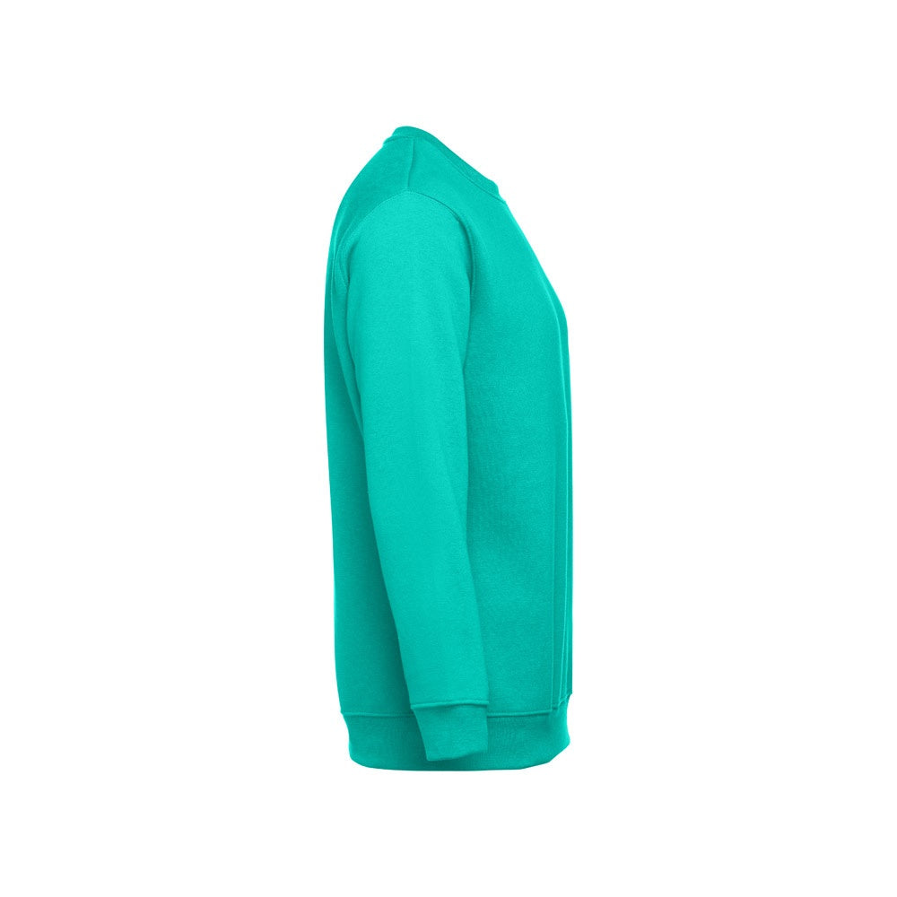 THC DELTA promotional sweatshirt in turquoise green (detail view) with custom logo branding