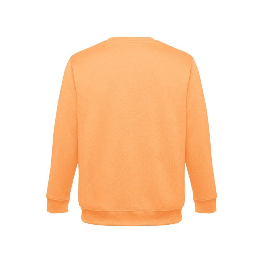 THC DELTA promotional sweatshirt in coral orange (detail view) with custom logo branding