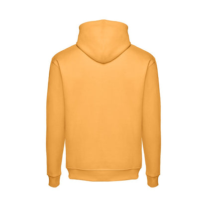 THC PHOENIX promotional hoodie in dark yellow (detail view) with custom logo branding
