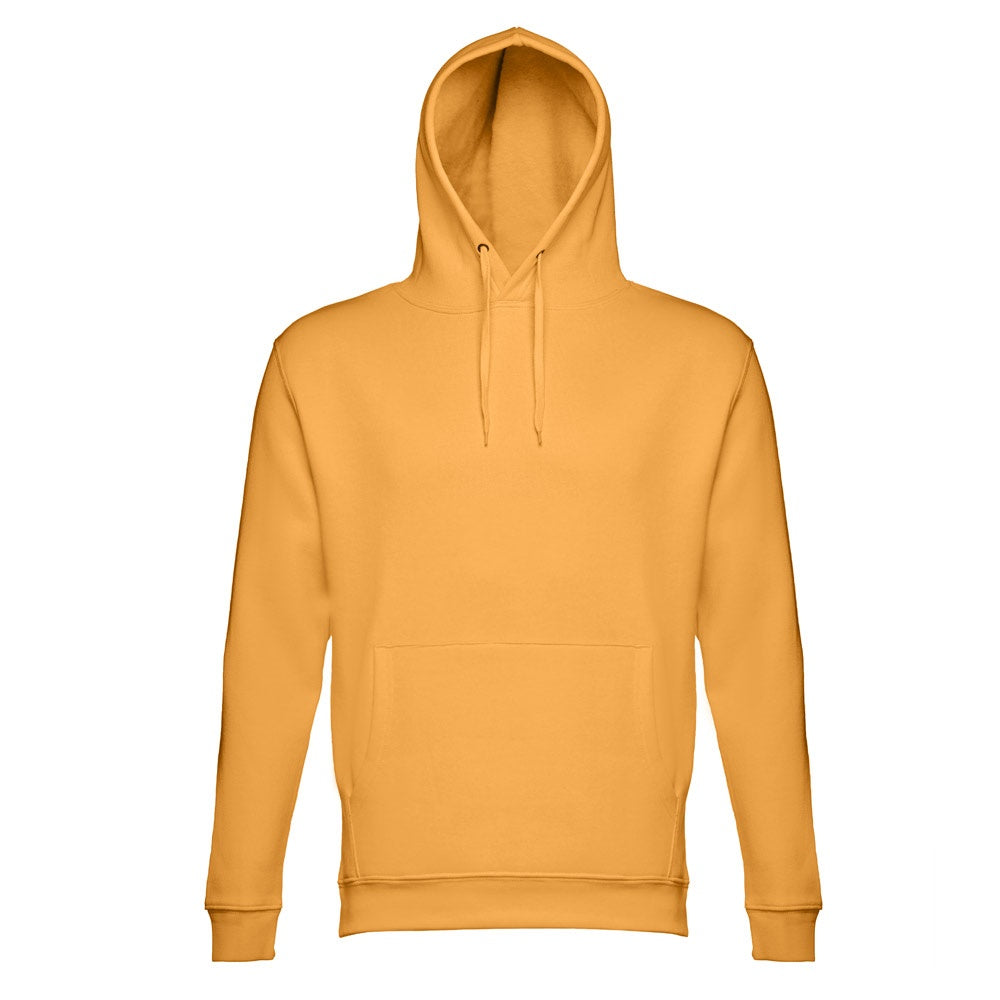 THC PHOENIX promotional hoodie in dark yellow (detail view) with custom logo branding