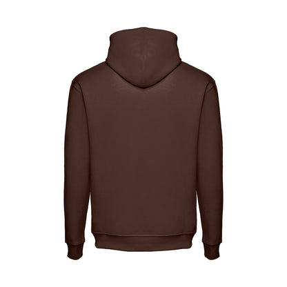 THC PHOENIX promotional hoodie in dark brown (detail view) with custom logo branding