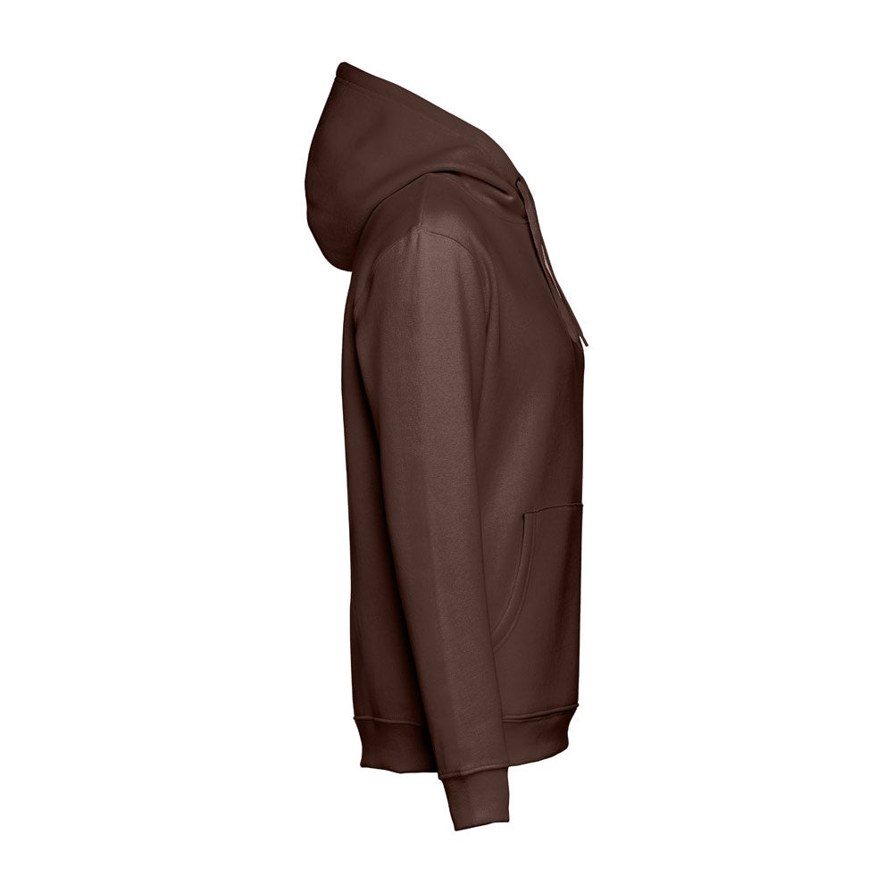 THC PHOENIX promotional hoodie in dark brown (detail view) with custom logo branding