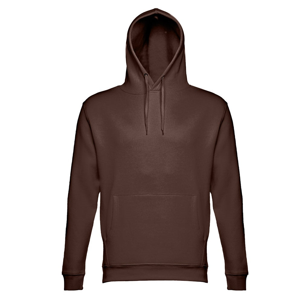 THC PHOENIX promotional hoodie in dark brown (detail view) with custom logo branding