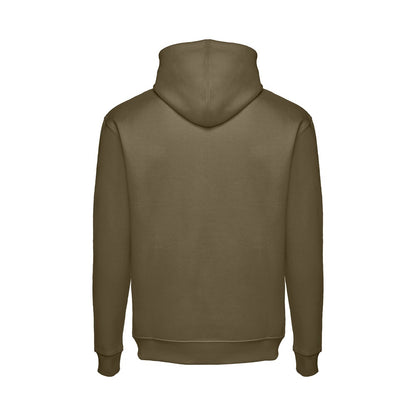 THC PHOENIX promotional hoodie in army green (detail view) with custom logo branding