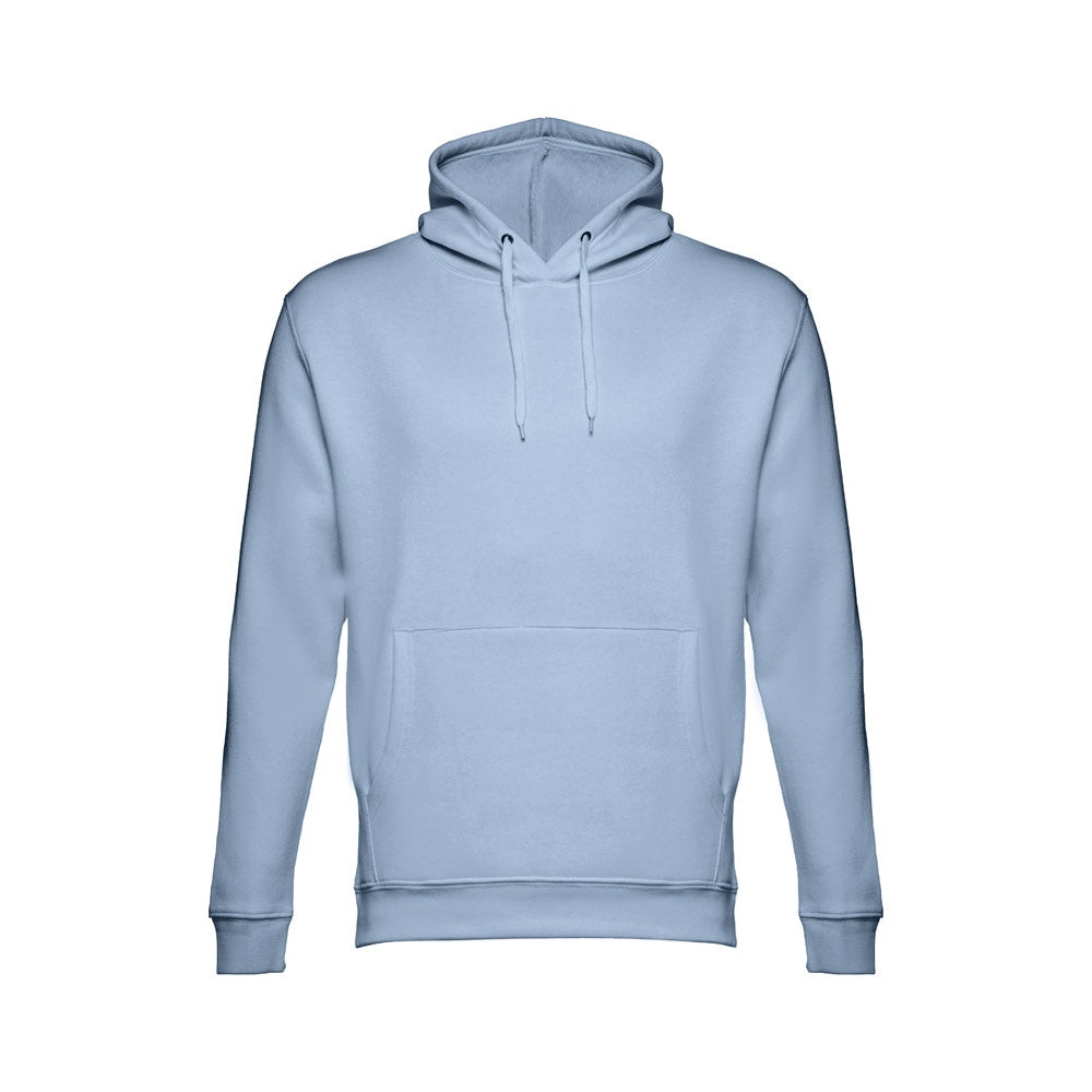 THC PHOENIX promotional hoodie in pastel blue (detail view) with custom logo branding