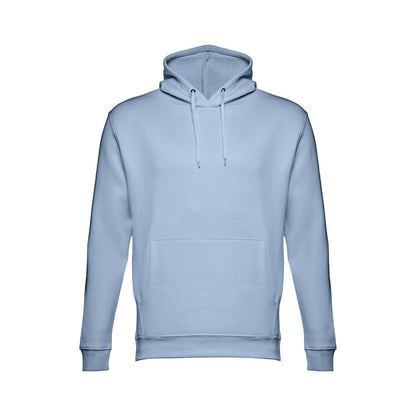 THC PHOENIX promotional hoodie in pastel blue (detail view) with custom logo branding