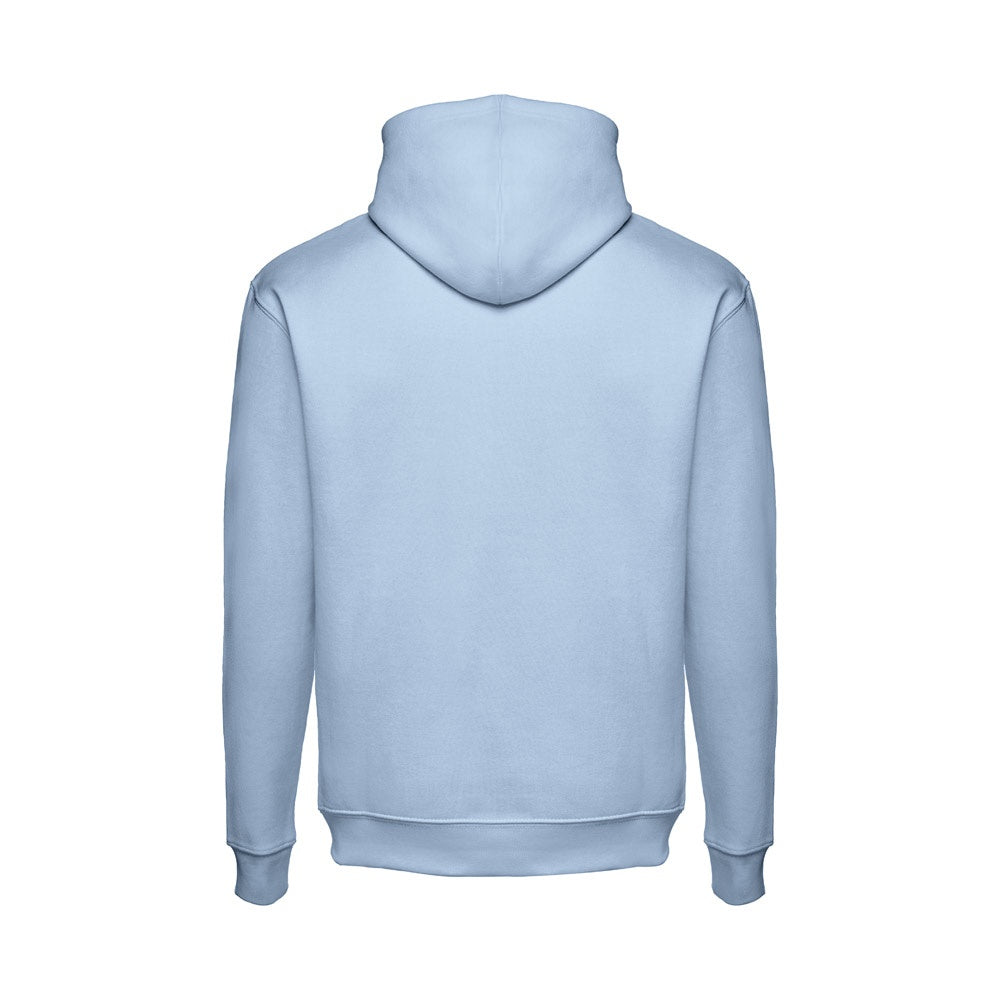 THC PHOENIX promotional hoodie in pastel blue (detail view) with custom logo branding