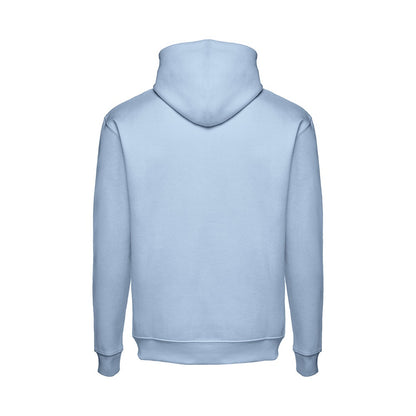 THC PHOENIX promotional hoodie in pastel blue (detail view) with custom logo branding