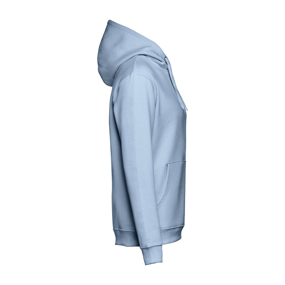 THC PHOENIX promotional hoodie in pastel blue (detail view) with custom logo branding