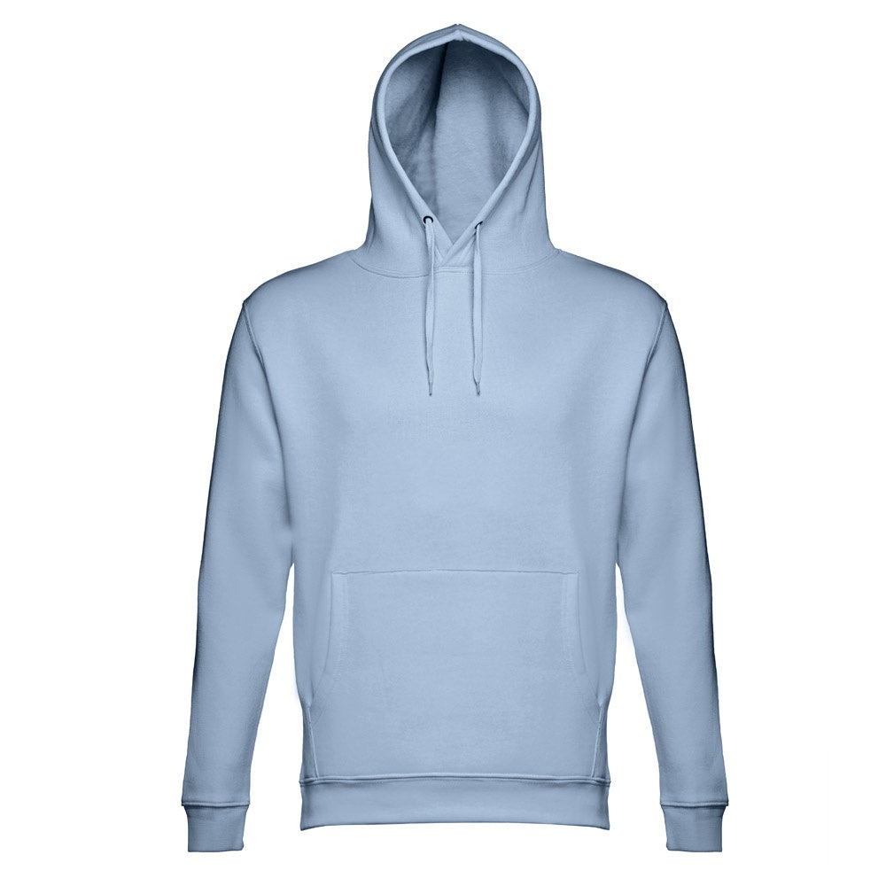 THC PHOENIX promotional hoodie in pastel blue (detail view) with custom logo branding