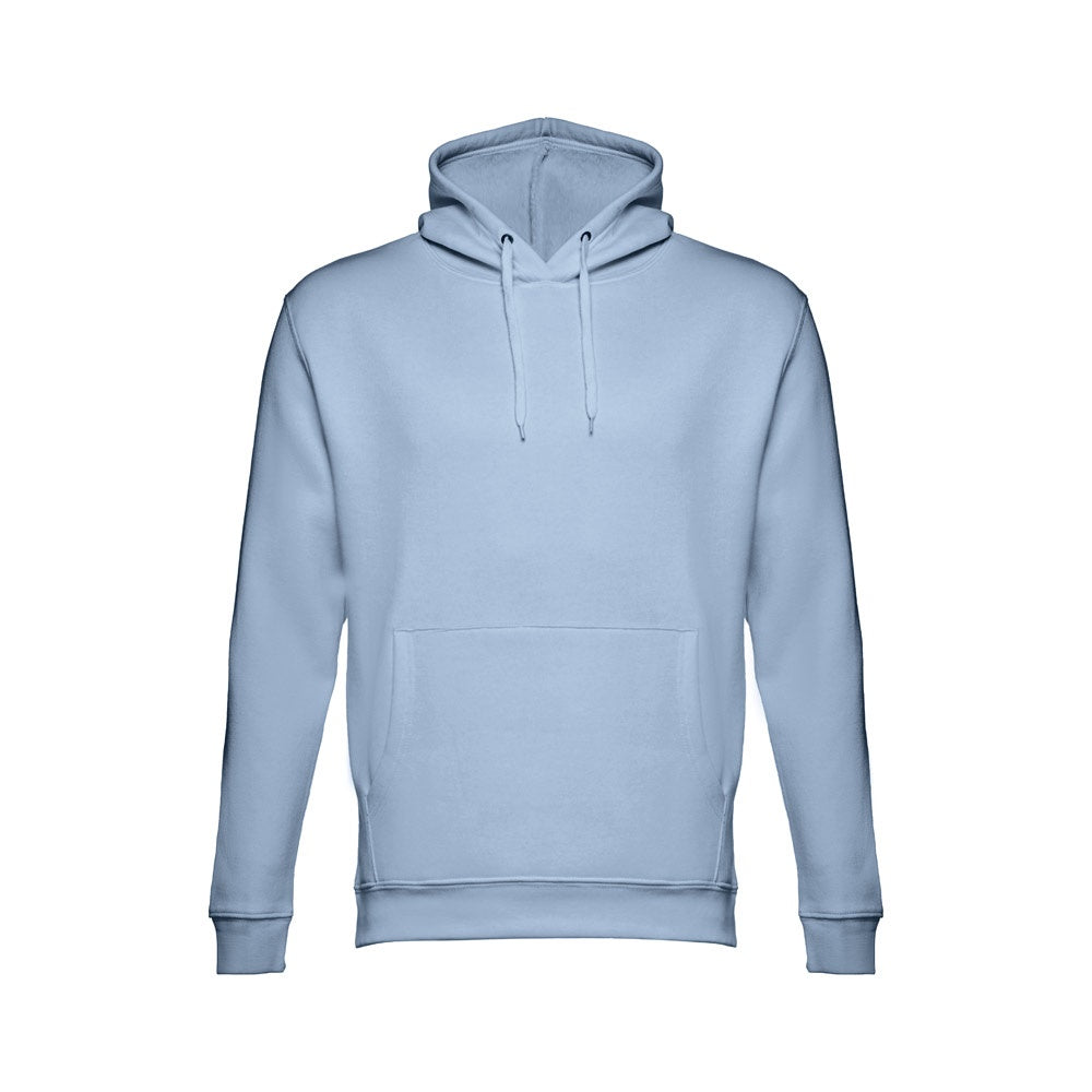 THC PHOENIX promotional hoodie in pastel blue with custom logo branding